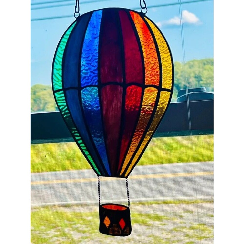 River of Goods Otis Hot Air Balloon Tiffany Style Stained Glass Suncatcher 11”